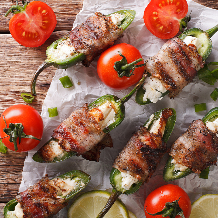 Hot Chorizo Poppers Wrapped in Bacon recipe